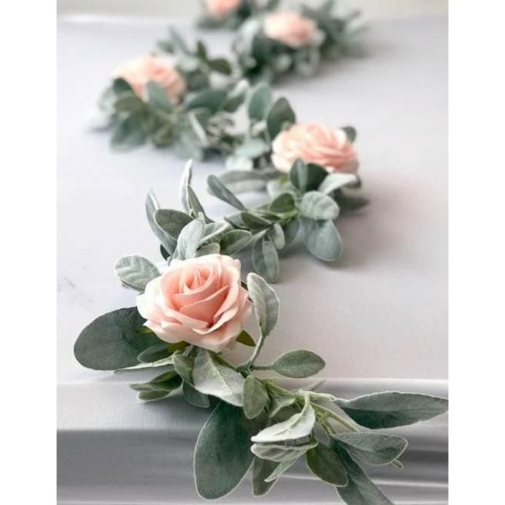 27 count | Lambs Ear Garlands & Pink Roses Set Wedding Flowers Greenery Decor
